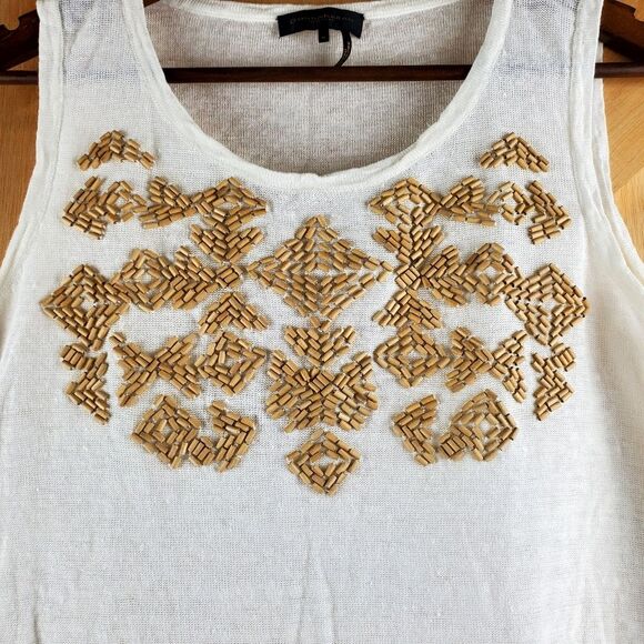DONNA KARAN NY White Linen Beaded Tank Top in Size M - Picture 4 of 8